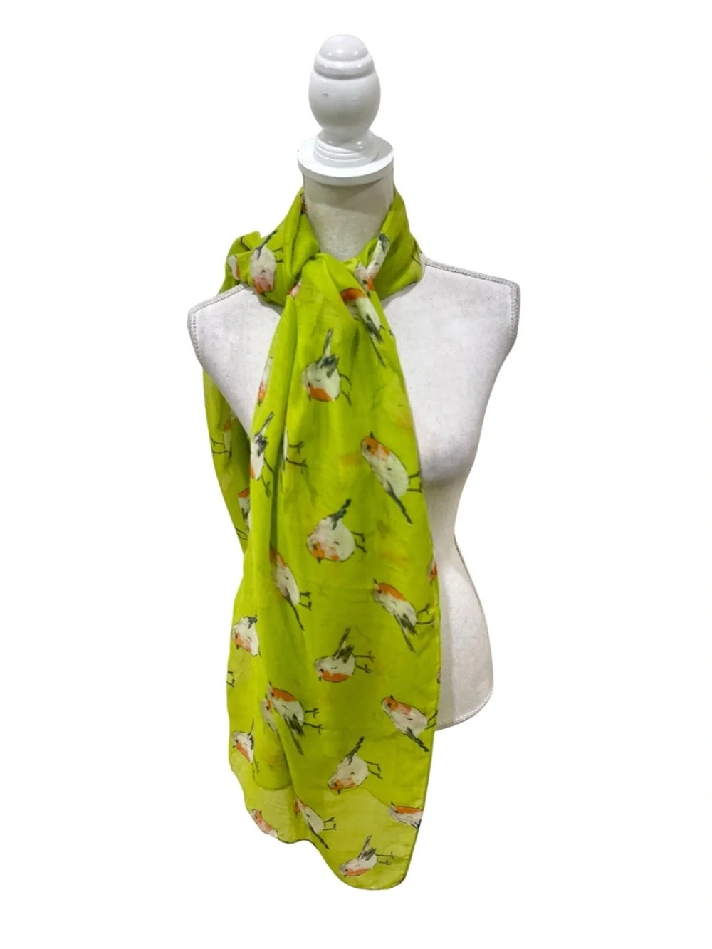 Unbranded chartreuse orange Bird-Print Lightweight viscose Scarf 74 x 34 inches
